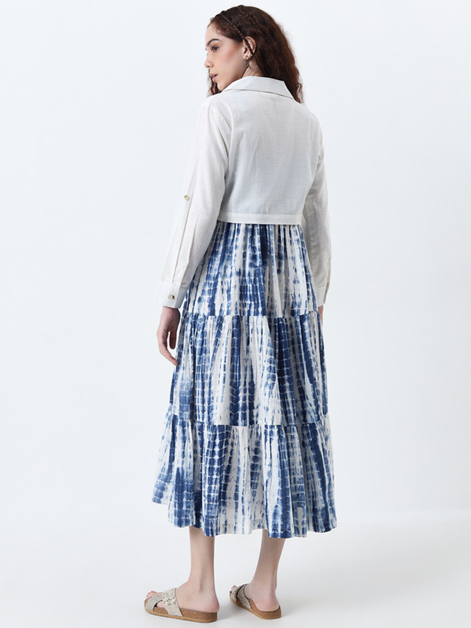 Bombay Paisley by Westside Blue Tiered Cotton Dress with Jacket