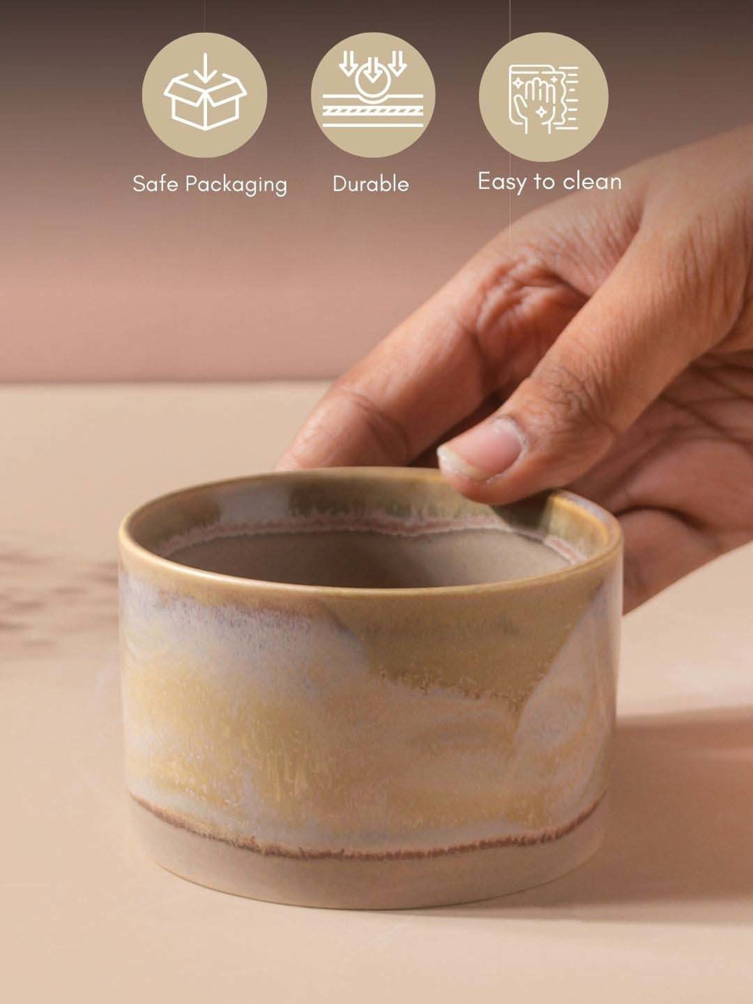 Nestasia Beige & Light Blue Food-Safe & Lead-Free Ceramic Dip Bowl for Snacks, Microwaveable, 150ml