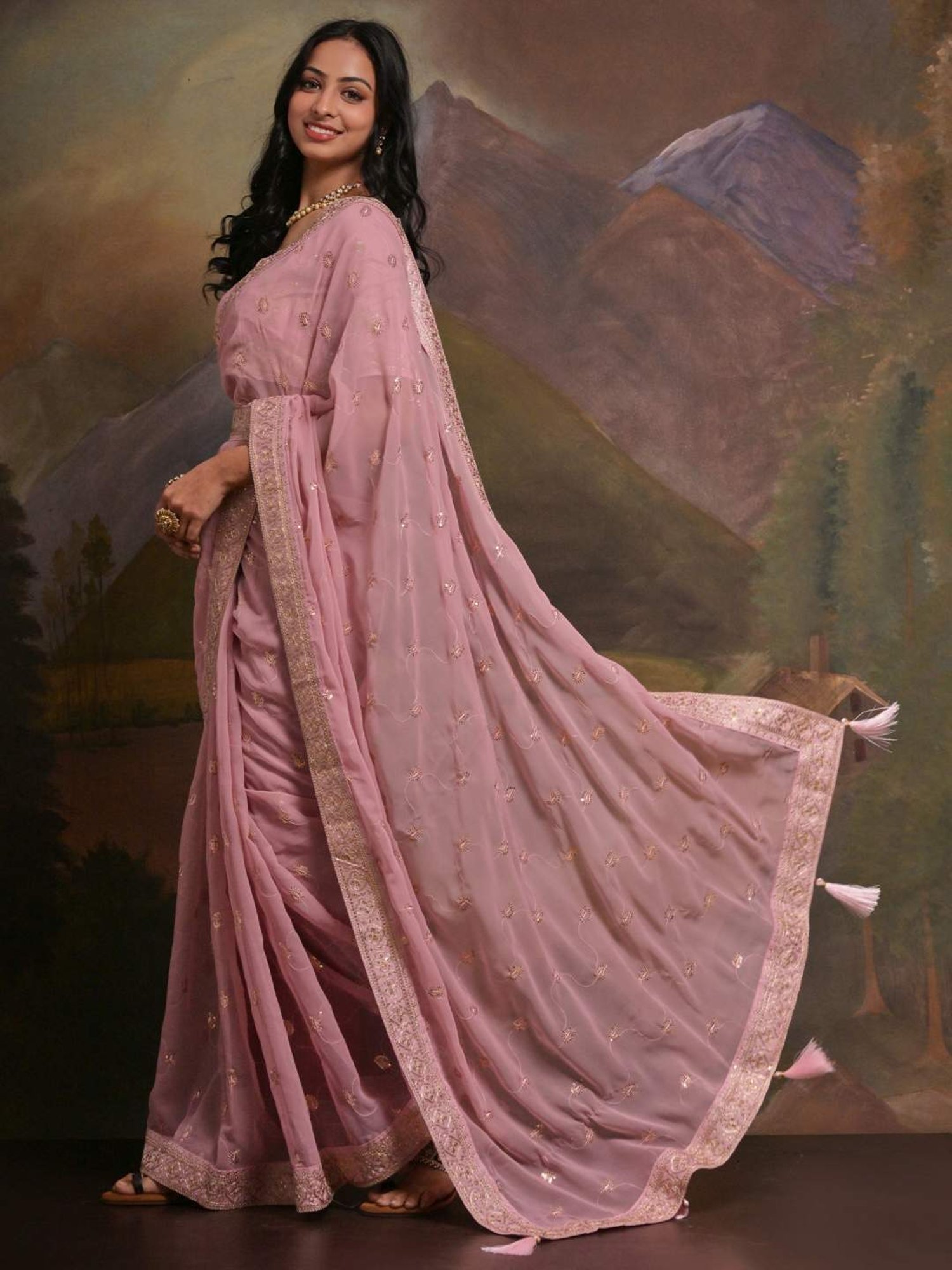 Saree Mall Pink Embroidered Saree With Unstitched Blouse