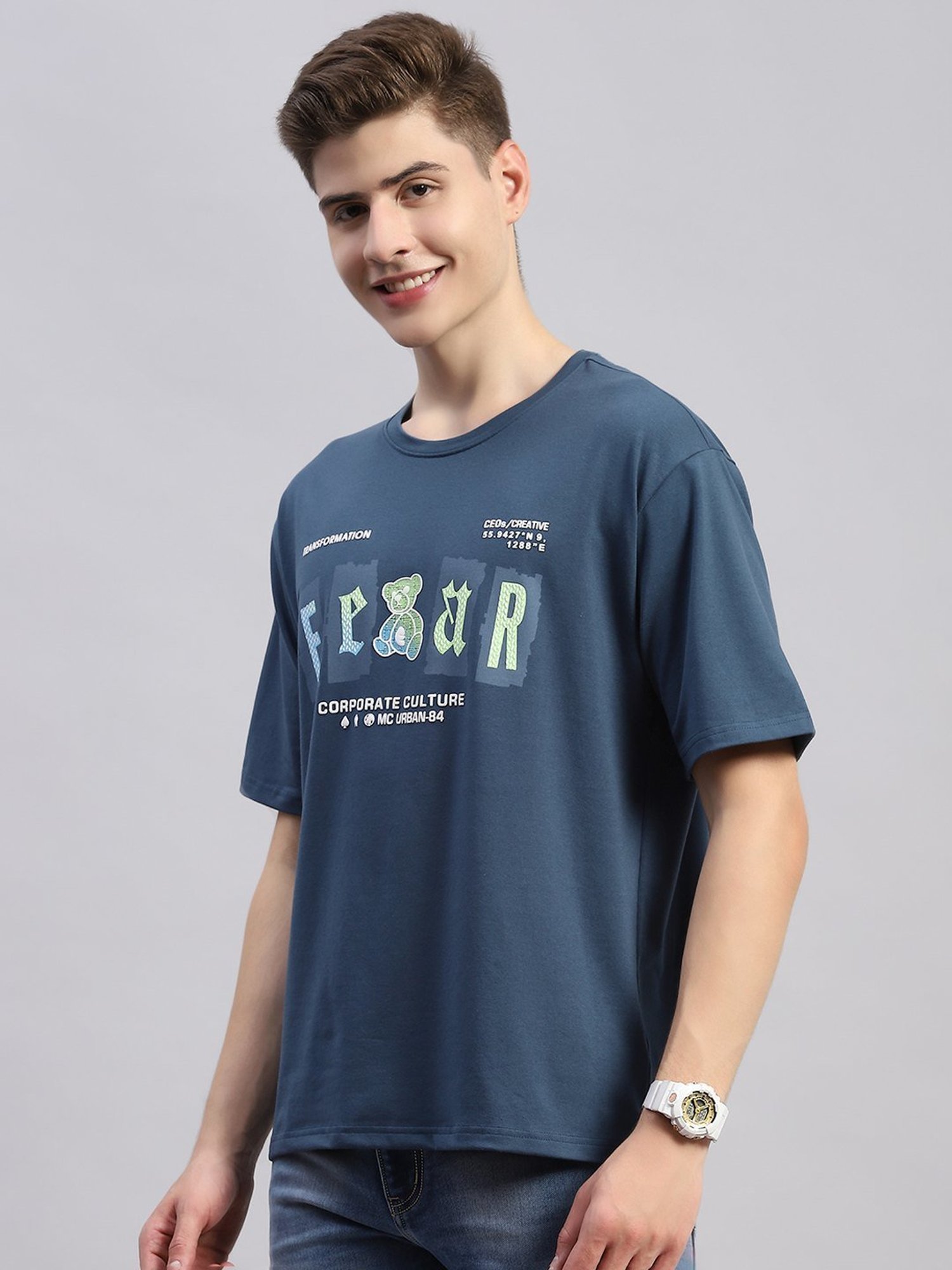 Monte Carlo Teal Regular Fit Printed T-Shirt