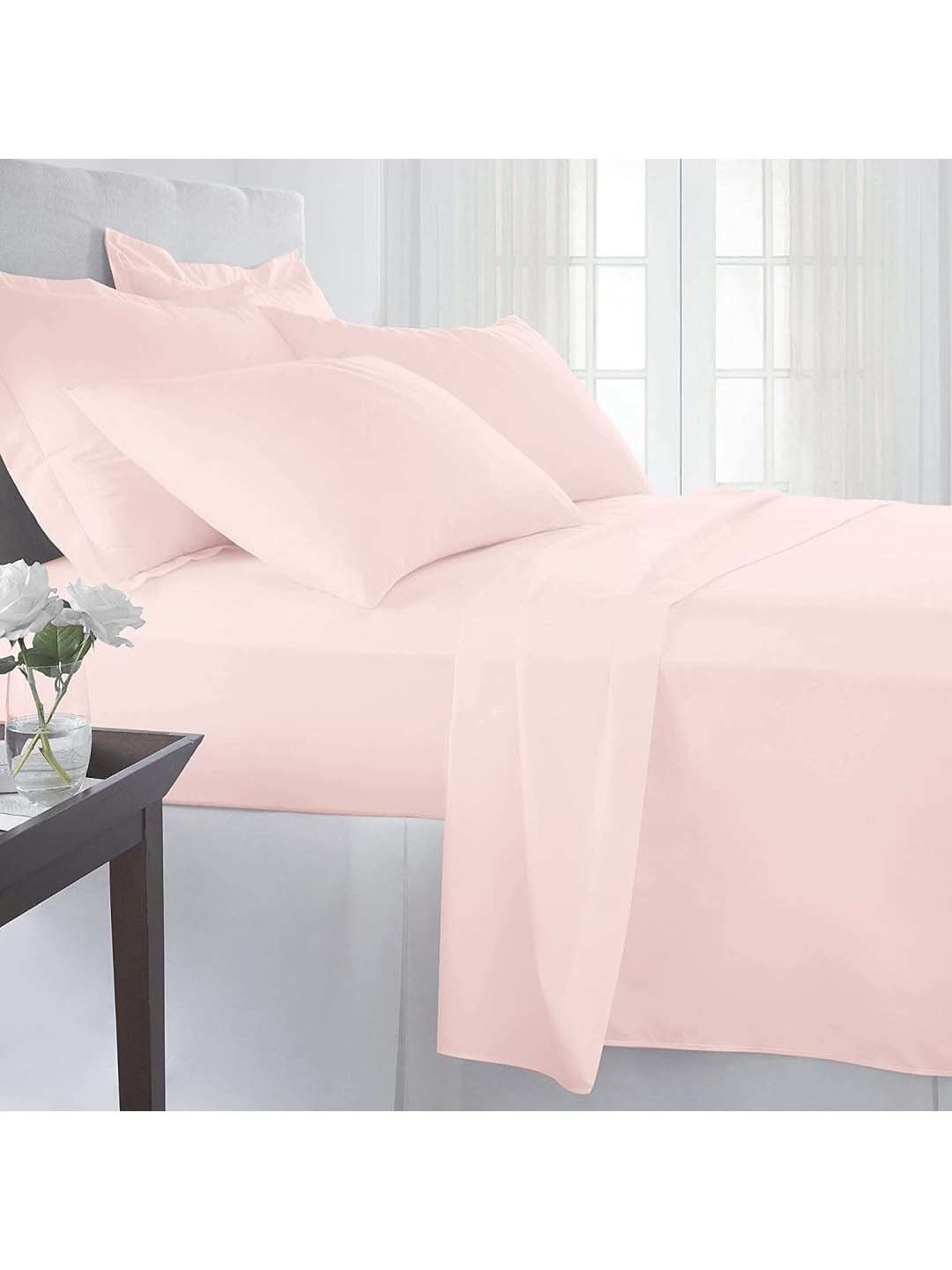 Pizuna Long Staple Pink Cotton 400 TC Single Bedsheet with 2 Pillow Covers