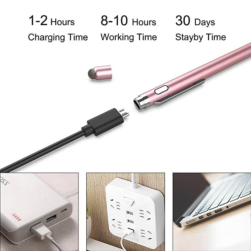Stylus Digital Pen for Touch Screens 145mm fine Elastic Tip Rechargeable Pencil Compatible for iPad iPhone Samsung Phone TabletsiOSAndroid for DrawingWriting Capactive PenRose Gold