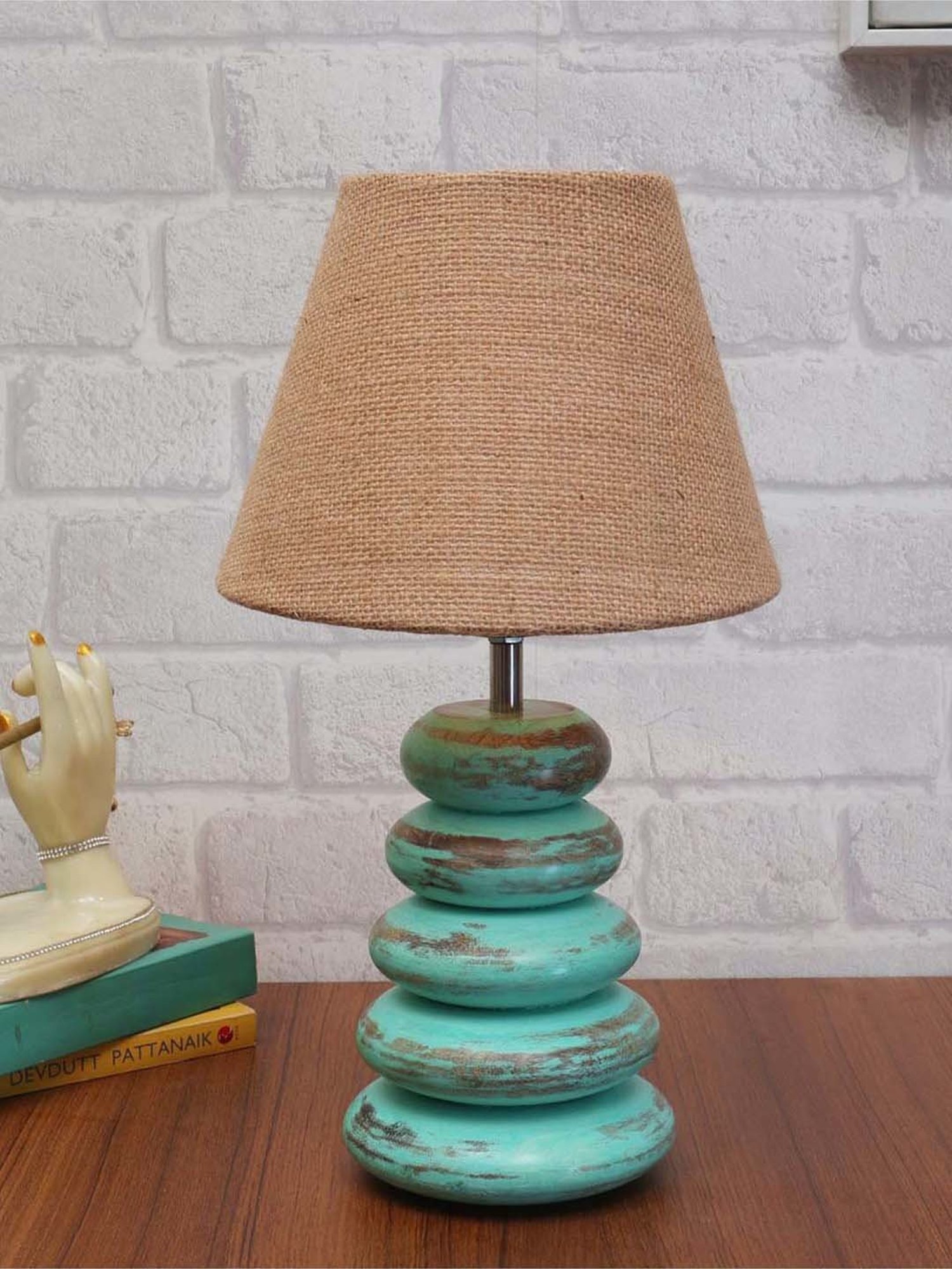 Homesake Brown & Green Wood Bedside Desk Nightstand Table Lamp