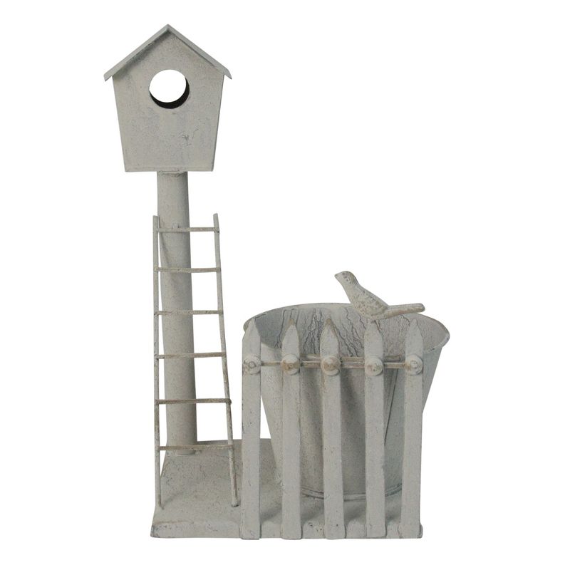 Kaemingk 13" Textured Birdhouse Scene Outdoor Planter - Gray