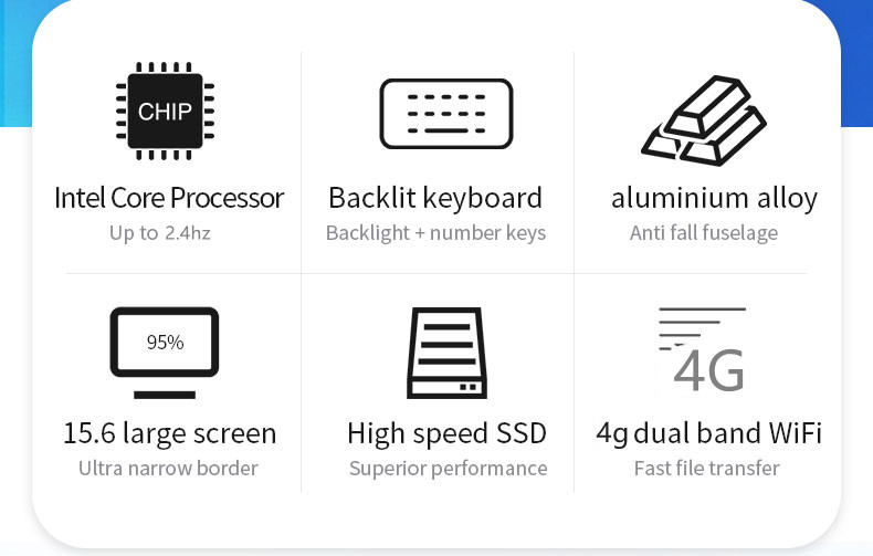 Abit 15.6" Gaming Office Laptops Intel Core i3-6157U 8GB DDR4 256GB FHD IPS Screen Ultra-Slim Computer Windows 10 Home Notebooks USB 3.0*2
