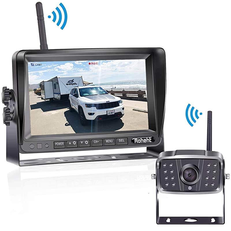 R7 HD 1080P RV Wireless Backup Camera with 7 Inch DVR Split Screen Monitor Rear View Camera Observation System for Trailers,Trucks,5th Wheels,IR Night Vision IP69K Waterproof 170 Degree View