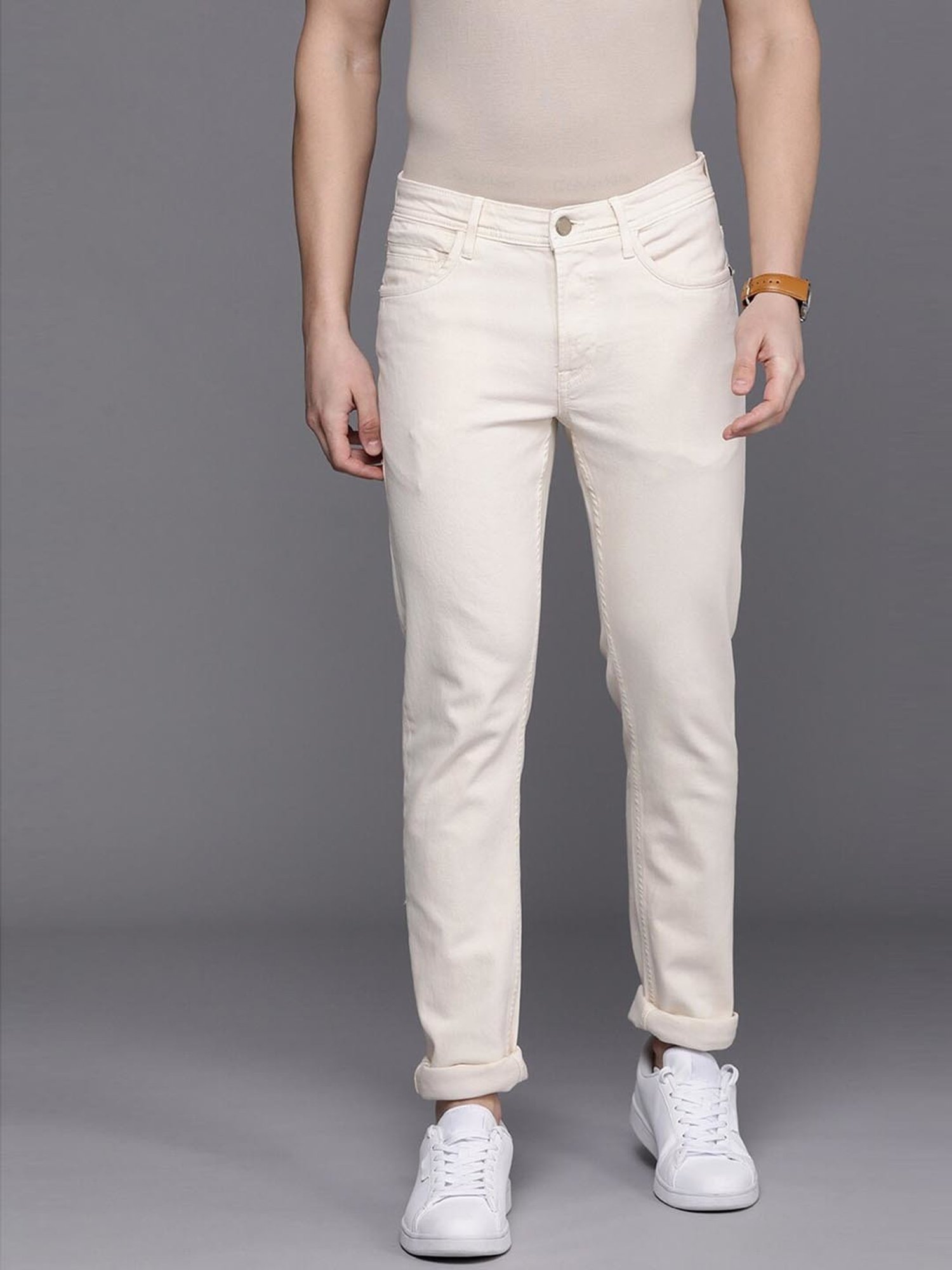 Allen Solly Jeans Cream Skinny Fit Jeans