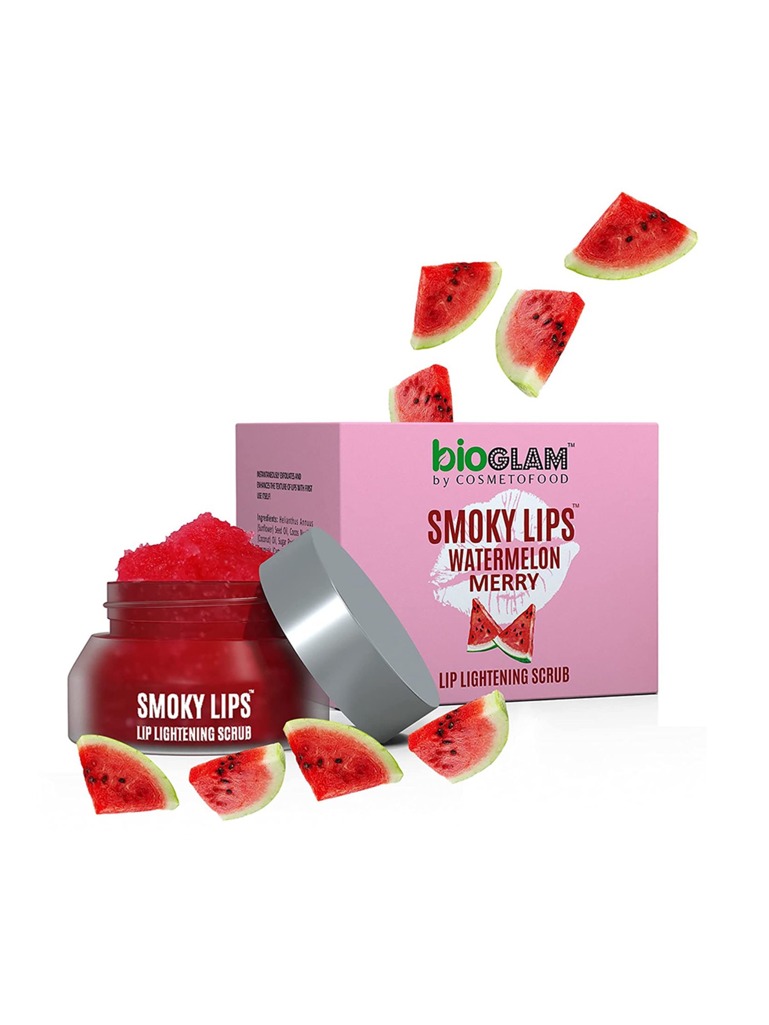 Cosmetofood Bioglam Smoky Lips Watermelon Merry Lip Lightening Scrub For Perfect Lip Colour - 15 gm