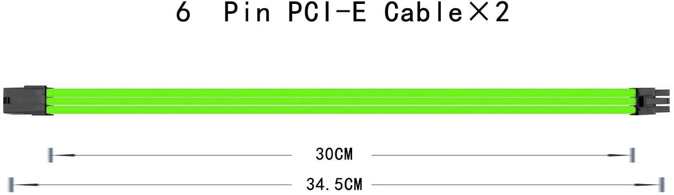 Sleeved Cable - Cable Extension for Power Supply with Extra-Sleeved 24-PIN 8-PIN 6-PIN 4+4 PIN - Green with Cable Combs(11.8 inch/ 30CM)