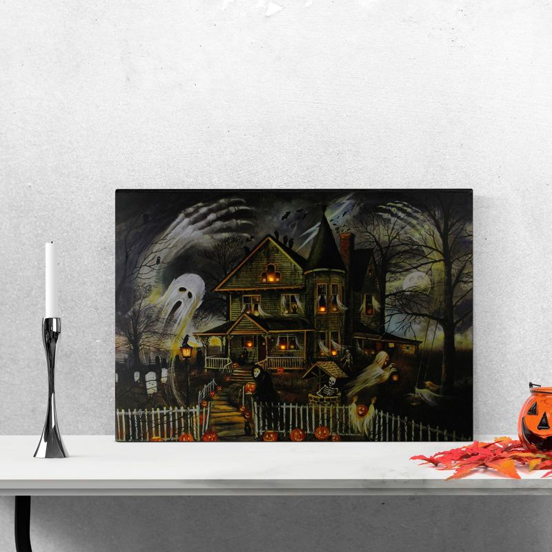 Northlight 23.5" LED Lighted Creepy Haunted House Halloween Canvas Wall Art