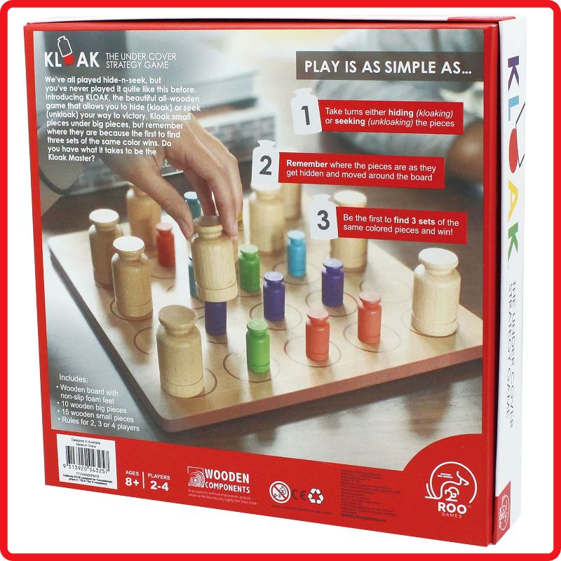 ROO GAMES - Kloak - Strategy Board Game for Kids and Adults - for Ages 8+ - Kloak and Unkloak to Get Three in A Row