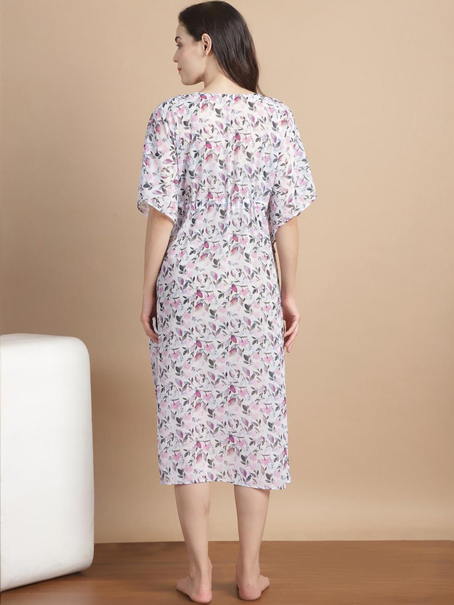 Secret Wish White Floral Print Kaftan