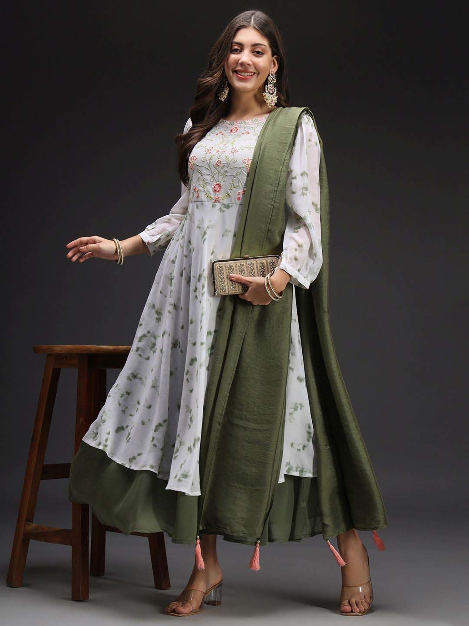 Heeposh Green Embroidered Dress With Dupatta