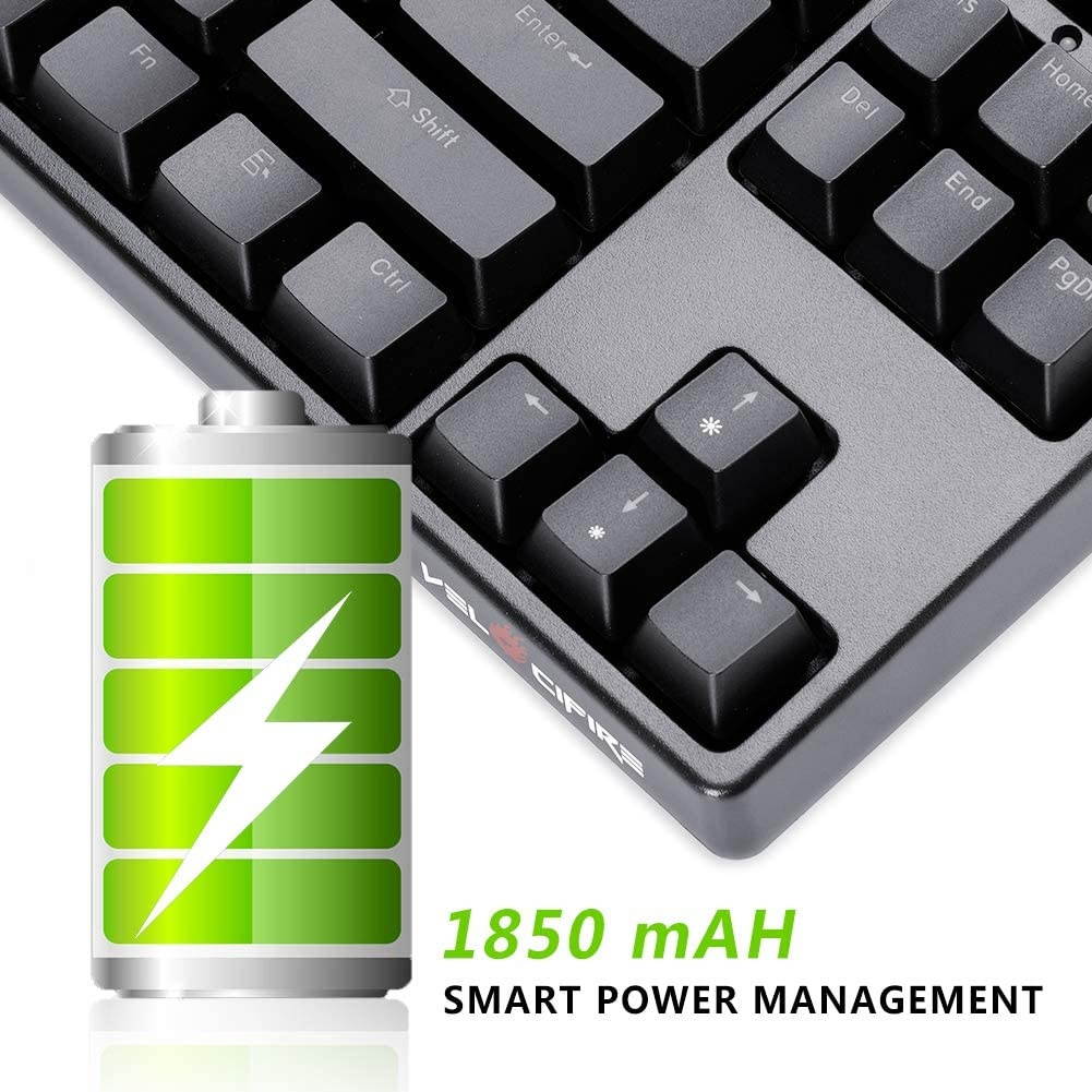 Wireless Mechanical Keyboard, VELOCIFIRE TKL02WS 87 Key Tenkeyless Ergonomic with Linear Red Switches, and White LED Backlit for Copywriters, Typists, and Programmers(Black)