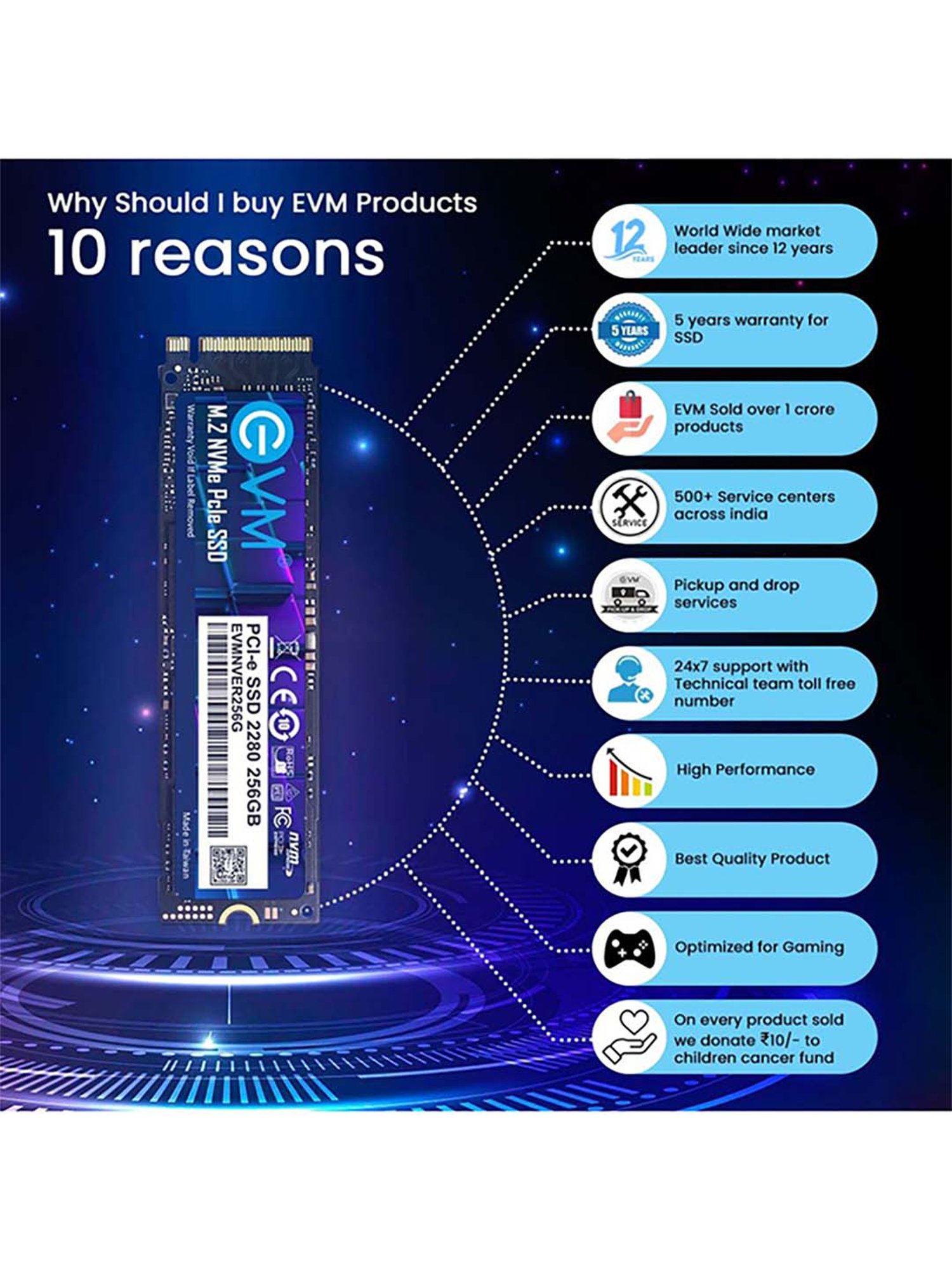 EVM EVMNV 256GB M.2 PCIe NVMe Internal SSD (Black)