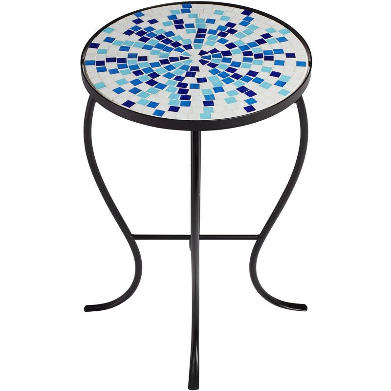 Teal Island Designs Multi Blue Mosaic Black Iron Outdoor Accent Table