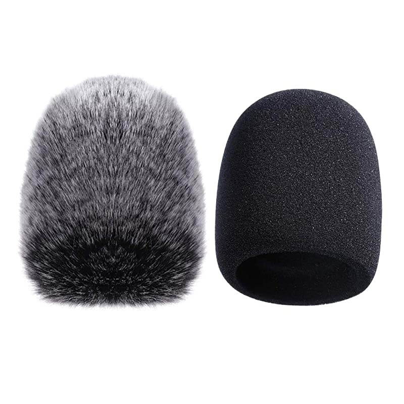 Microphone Foam Cover + Furry Windscreen Wind Muff Compatible with Mic Audio Technica AT2020 ATR2500 AT2035 AT2050 AT4040 Cardioid Condenser Microphone Noise Reduction