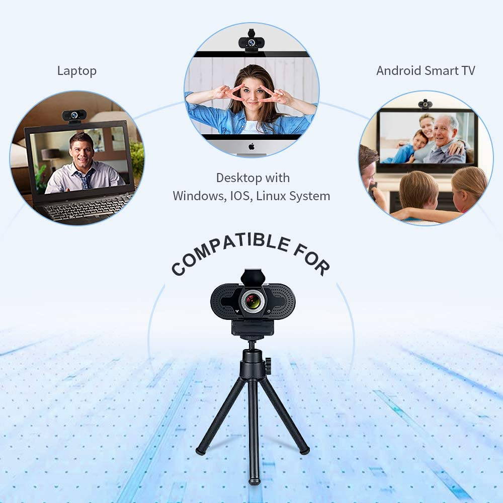 easyday Webcam with Microphone, 1080P HD USB Computer Camera with Privacy Shutter&Webcam Tripod, Streaming Webcam with Flexible Rotable Wide Angle Webcam for PC Zoom Video/Gaming/Laptop