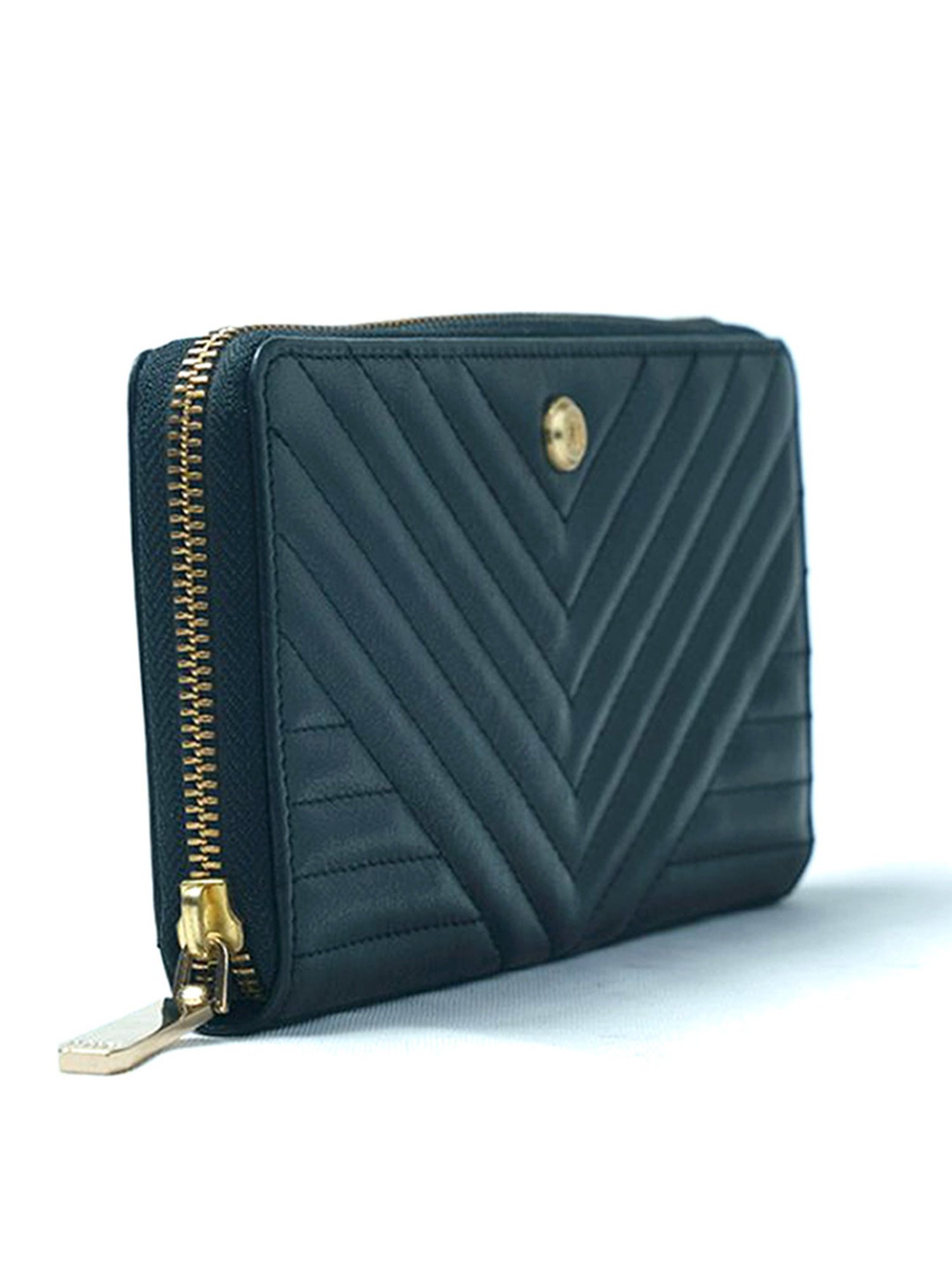 RI2K London Black Leather Quilted Zip around Wallet