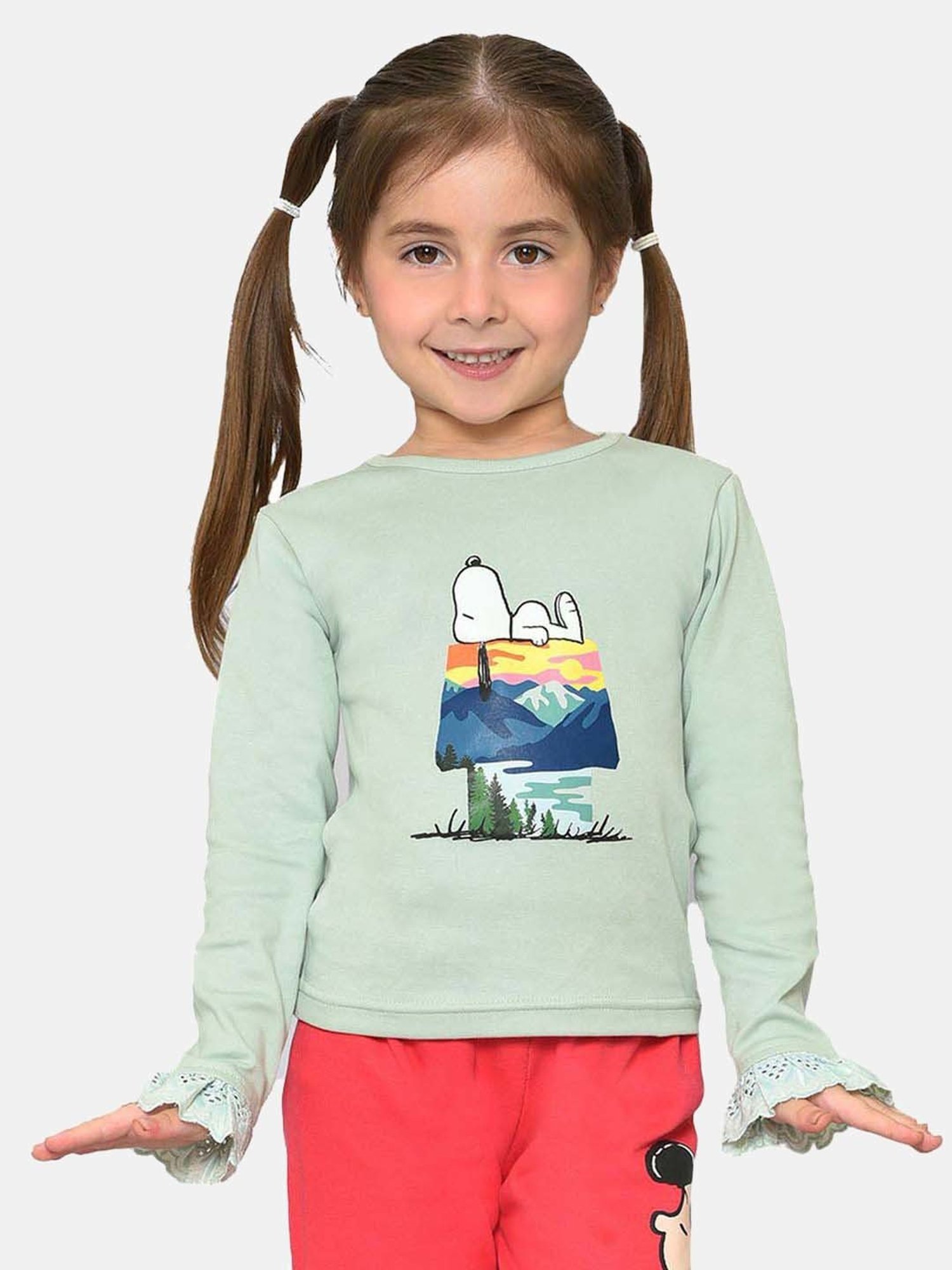 MiArcus Kids PEANUTS LITTLE CUTIE Green Cotton Printed Full Sleeves T-Shirt