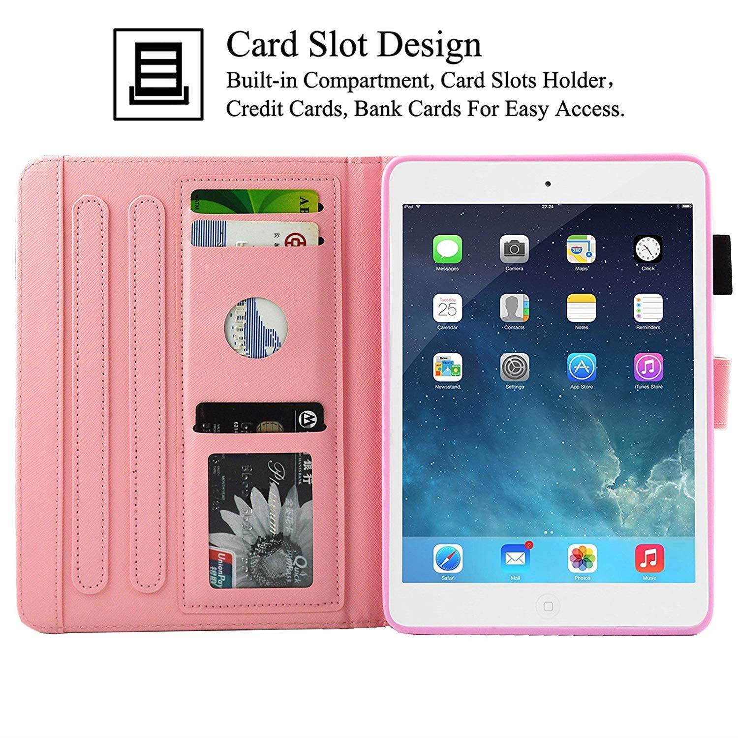 iPad mini 1/2/3 Case,Artyond Card Slot Case [Anti-slip Stripe] Smart Magnetic Cover With [Auto Wake/Sleep Feature] Stand Wallet Soft Micro Fiber TPU Leather Case For Apple iPad mini 1 2 3(Flamingo)
