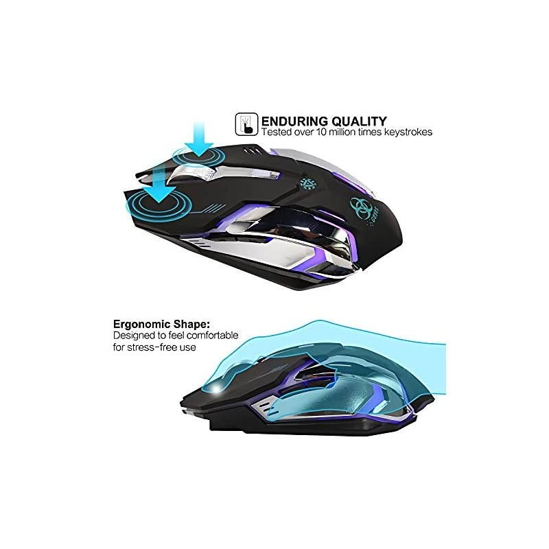 C9s (Updated Version) Wireless Gaming Mouse, Rechargeable Silent Click Mice with Nano Receiver, Changing Breathing Backlit, 3 Adjustable DPI Up to 2400 for Laptop, PC, MacBook (C9s Black)