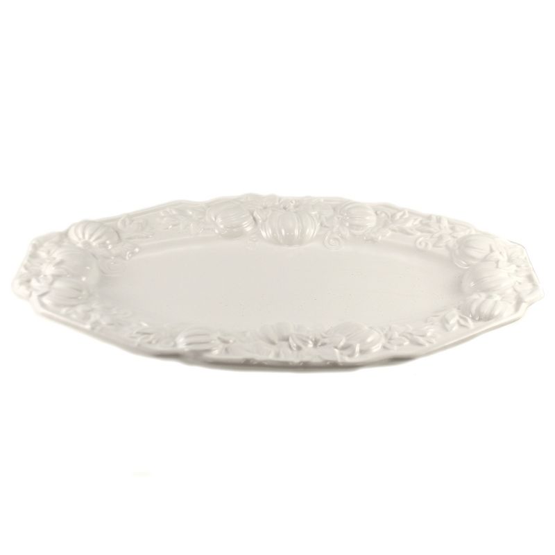 Tabletop 16.0" White Platter W/ Pumpkins Thanksgiving Dinner K & K Interiors  -  Serving Platters