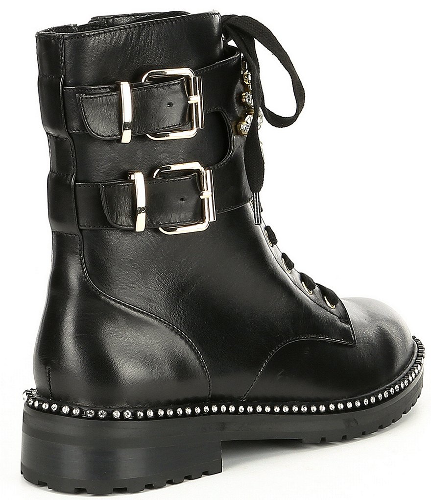 Kurt Geiger London Stoop Brooch & Buckle Embellished Leather Combat Boots