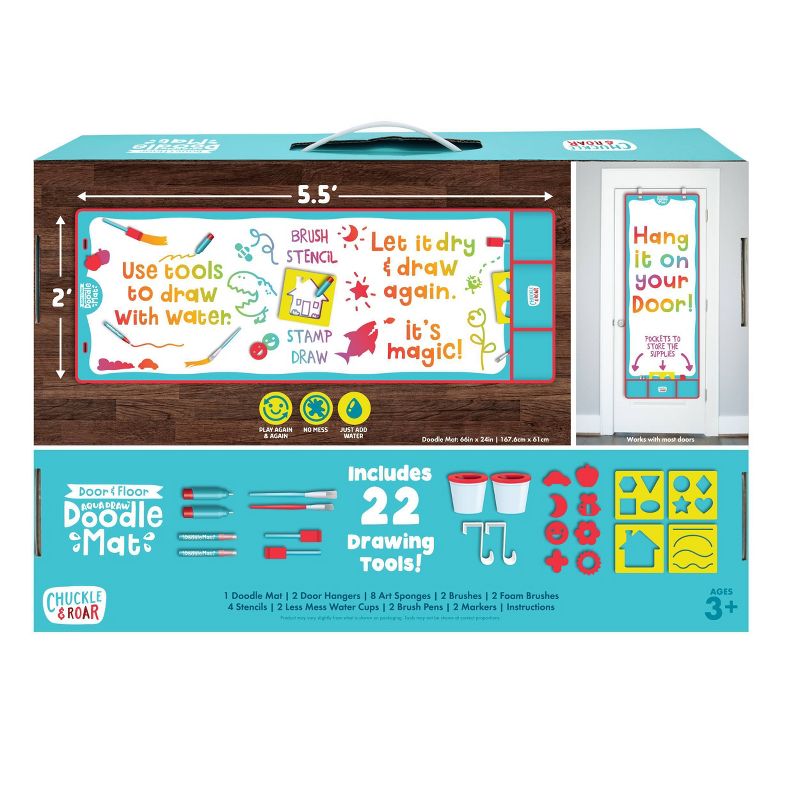 Giant Aqua Draw Door & Floor Doodle Mat with 22 Mess-Free Tools – Chuckle & Roar