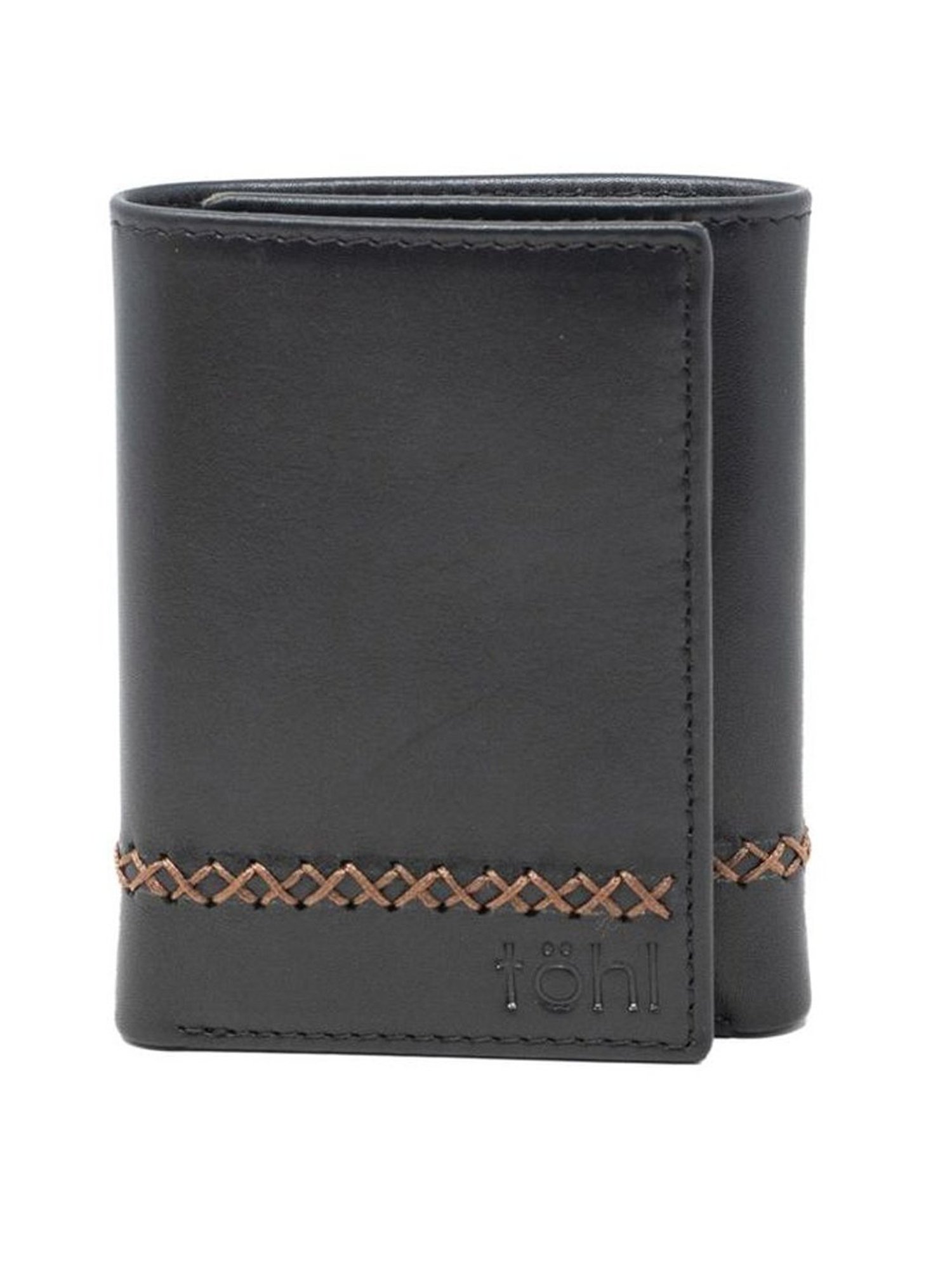 Tohl Black Casual Leather Tri-Fold Wallet for Men