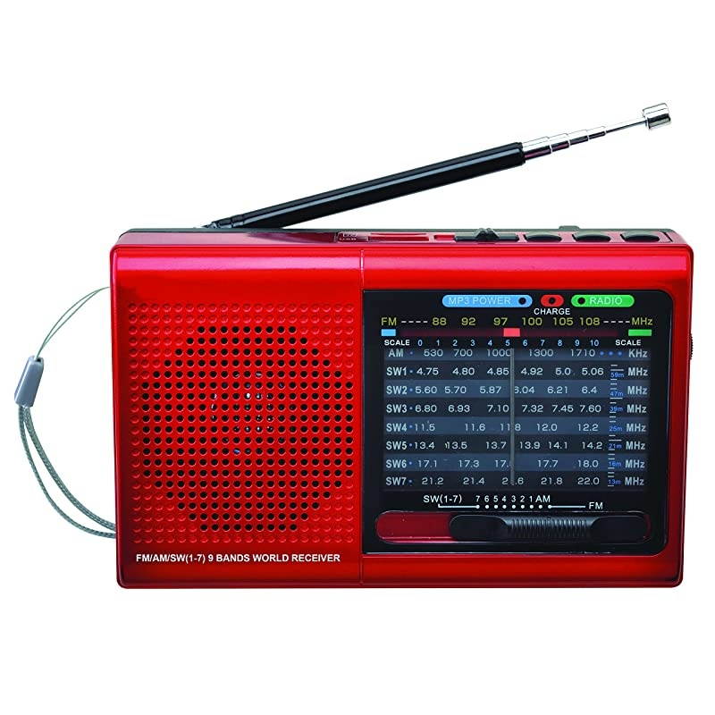 9 Band Bluetooth Radio with AMFM and SW17 Red SC1080BTRed
