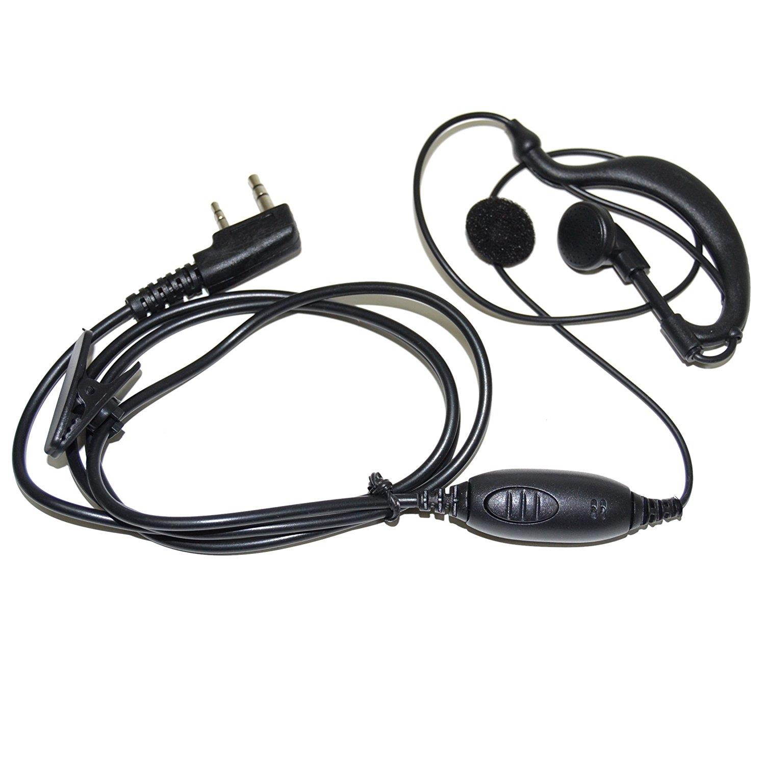 2x HQRP G Shape 2 Pin Earpiece Headsets PTT Mic for Kenwood TK-3360, TK-3400, TK-3402, TK-5220 + HQRP UV Meter