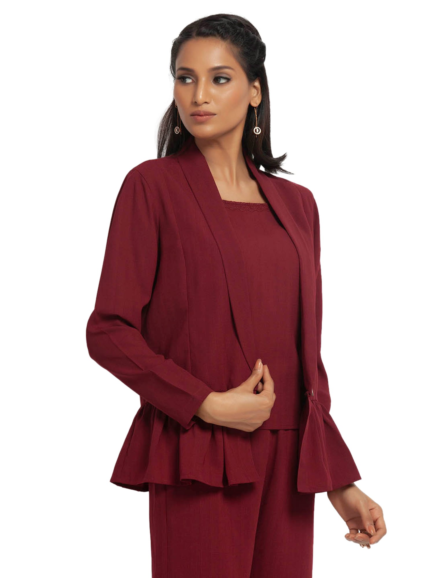 Office & You Maroon Full Sleeves Jacket With Gathers