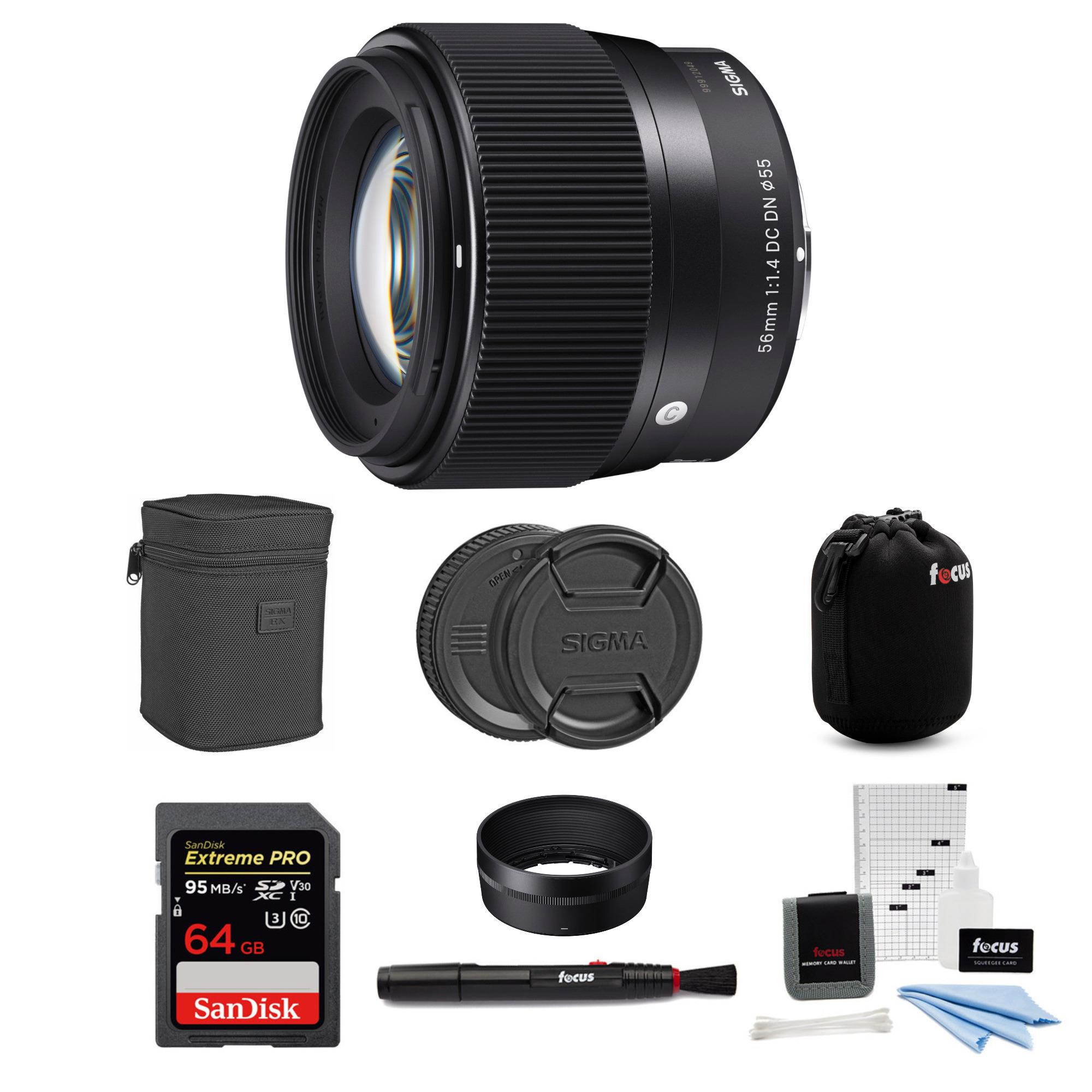 Sigma 56mm f/1.4 DC DN Contemporary Lens for Sony E with 64GB Bundle