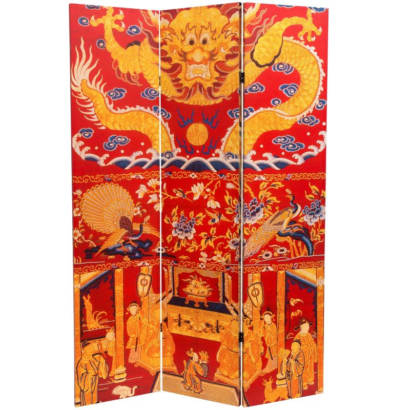 6" Double Sided Dragon of the Red Chamber Room Divider Red - Oriental Furniture