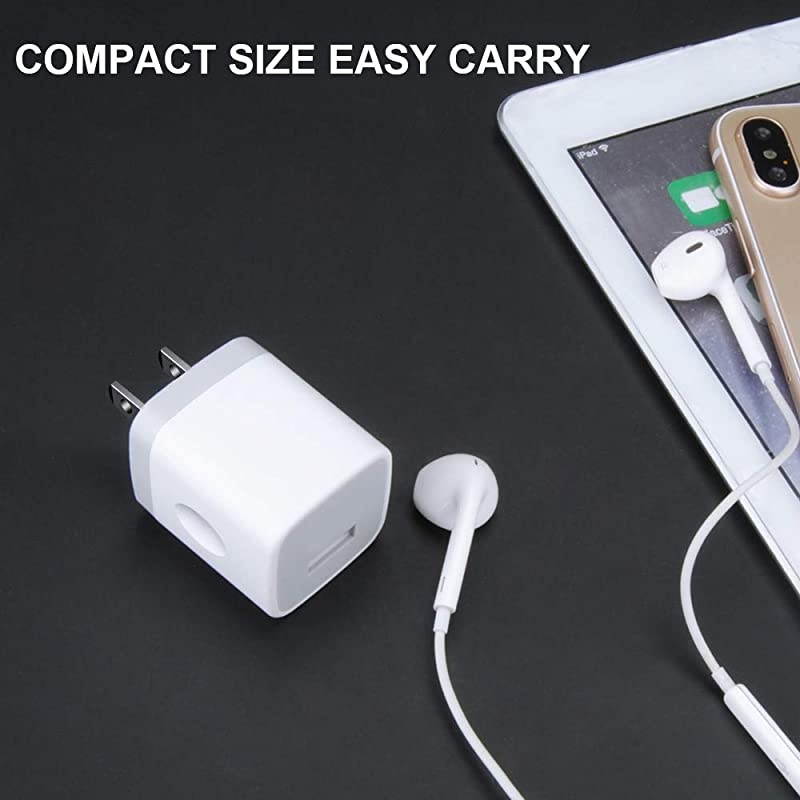 OnePort Charger Plug  1A Charging Blocks 6 PC Ultra Compact Travel Charging Cube Power Adapter Compatible Phone 11 XS 8 6S Samsung S20 S10 Plus S9+ S8 S7 Edge Note 9 LG G8 ThinQ G7 G6 Moto