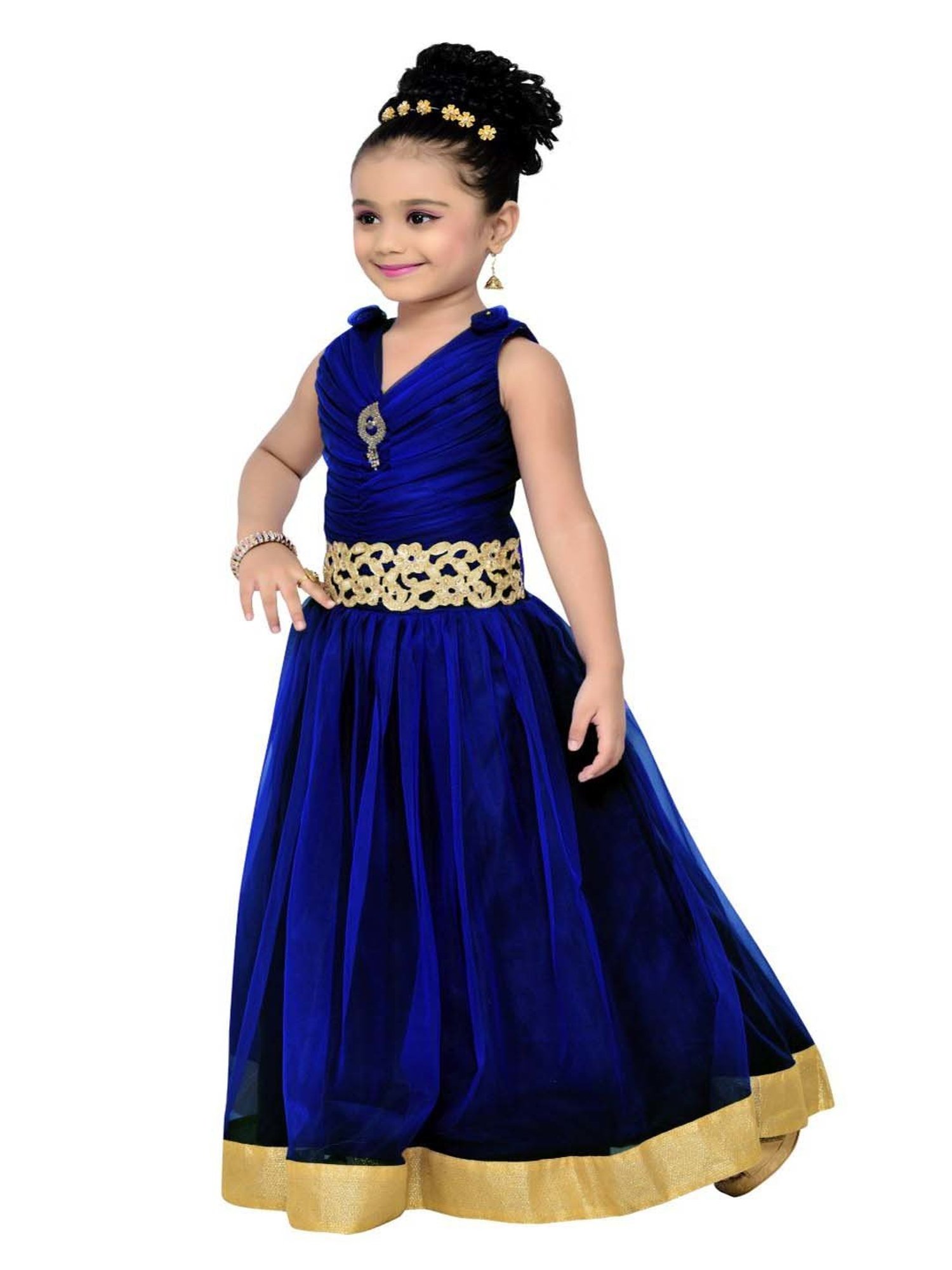 AJ Dezines Kids Navy Zari Work Gown