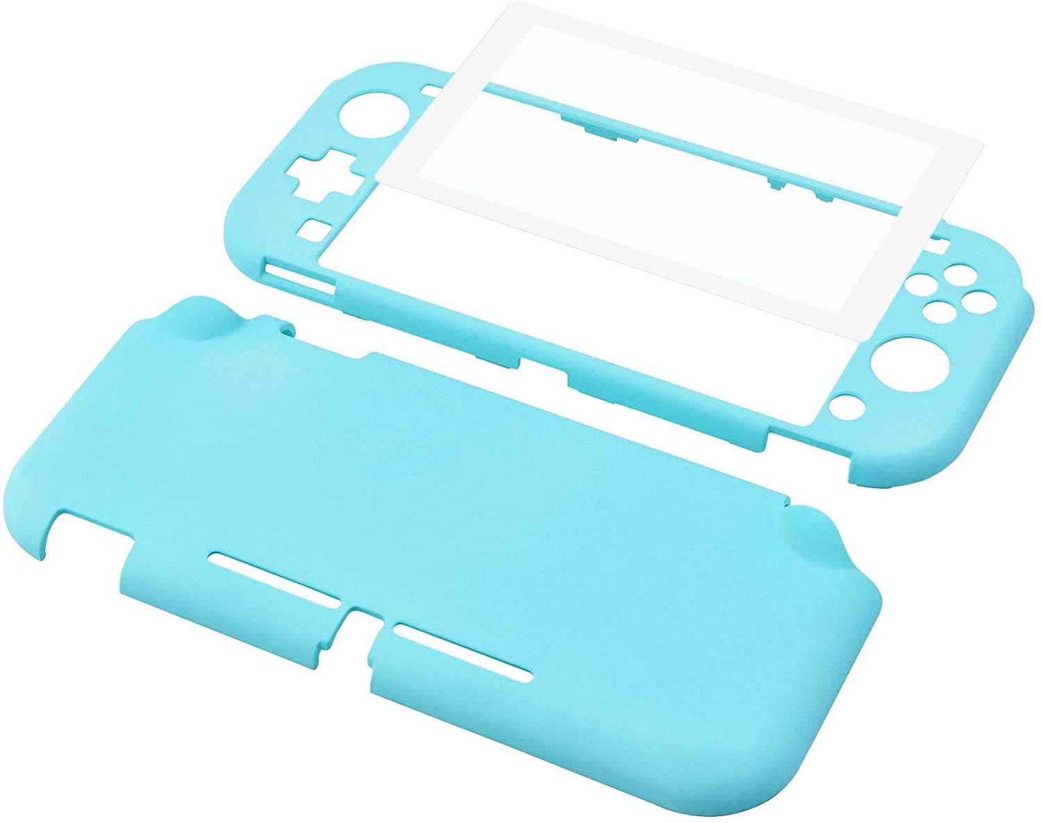eXtremeRate PlayVital Customized Protective Grip Case for Nintendo Switch Lite, Heaven Blue Hard Cover Protector for Nintendo Switch Lite - 1 x White Border Tempered Glass Screen Protector Included
