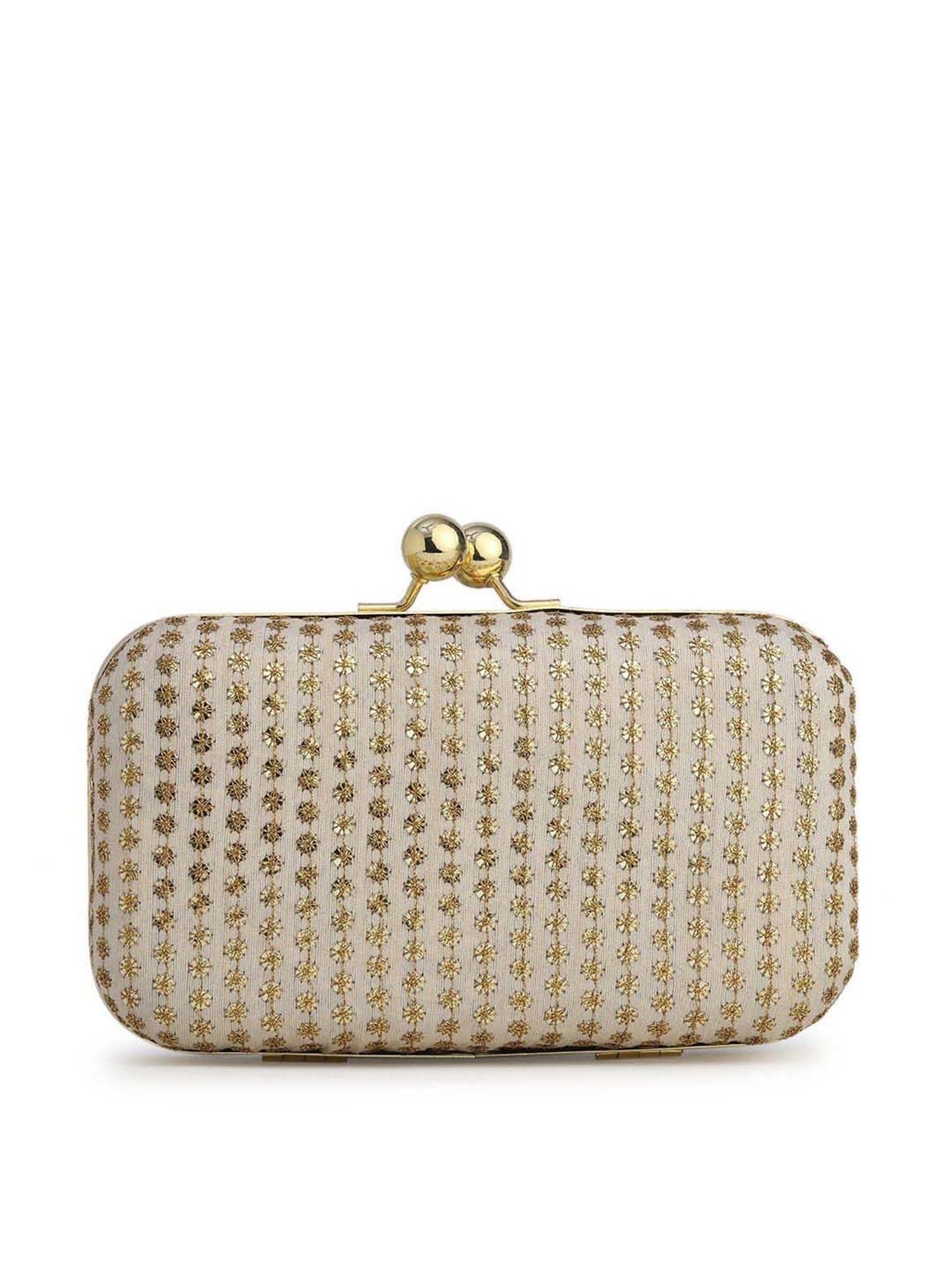 Gaurapakhi White Embroidered Minaudiere Clutch