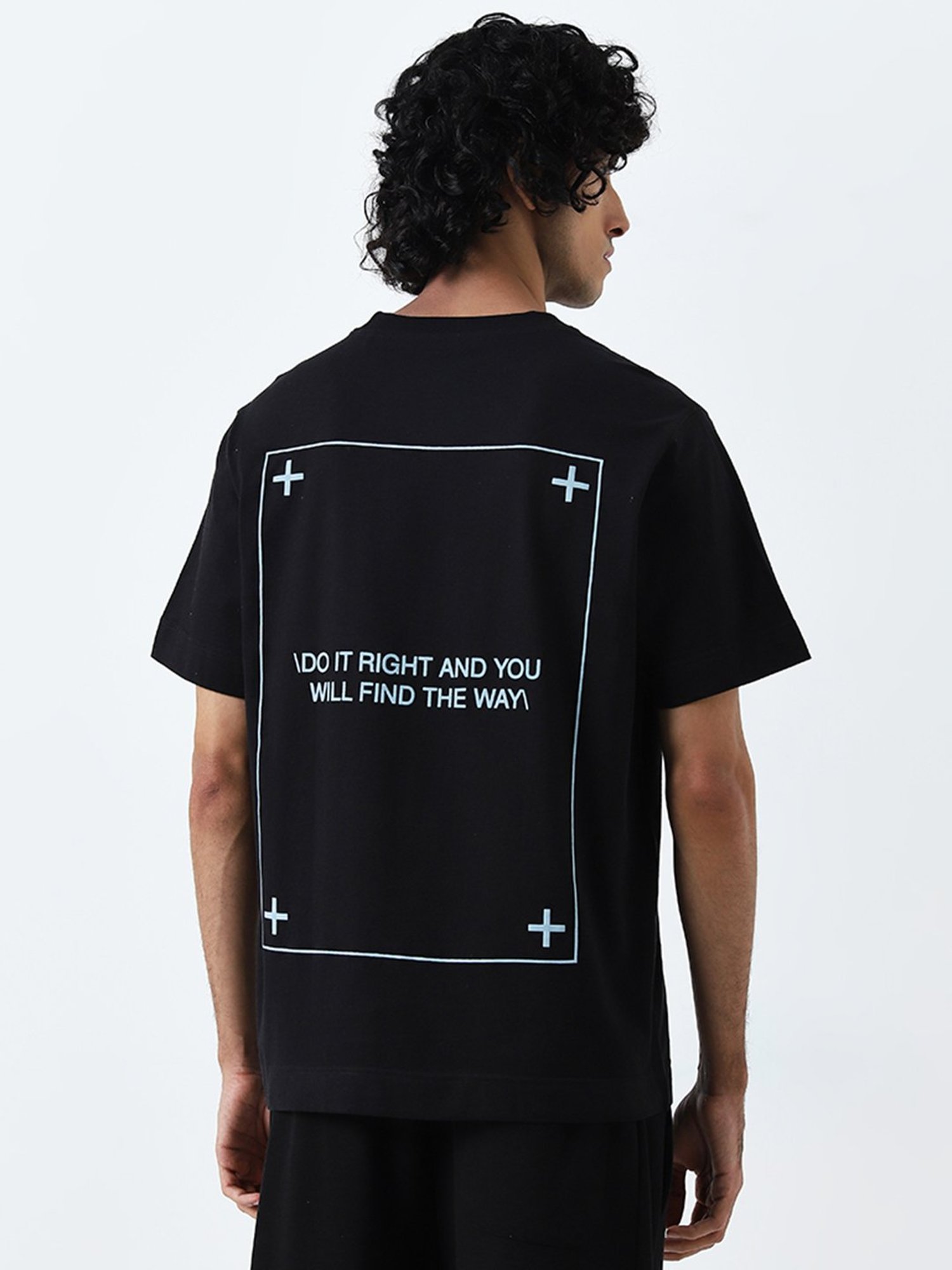 Studiofit by Westside Black Text Design Relaxed-Fit Cotton T-Shirt