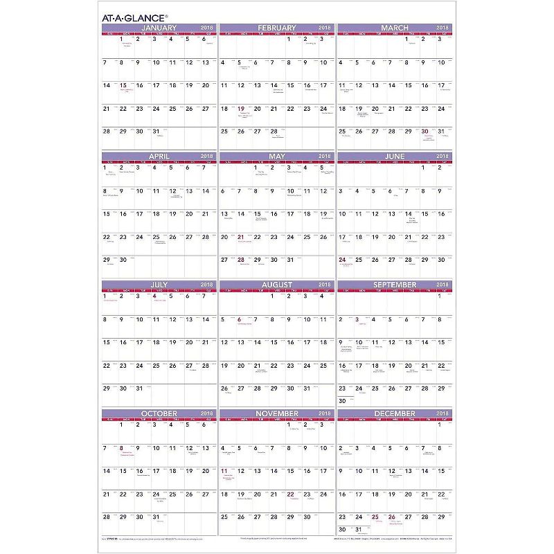 At-A-Glance Yearly Wall Calendar 24 x 36 2020 PM1228