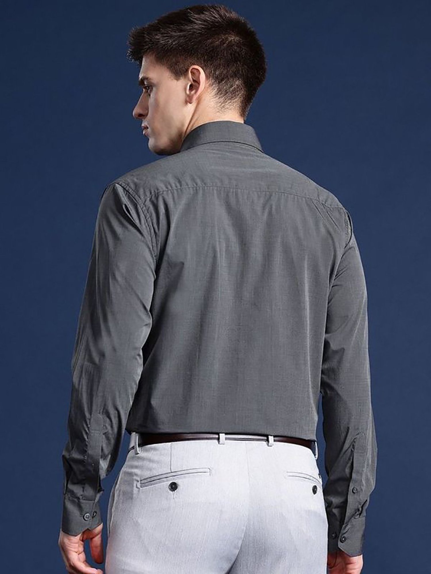 Hancock Grey Cotton Slim Fit Solid Shirts