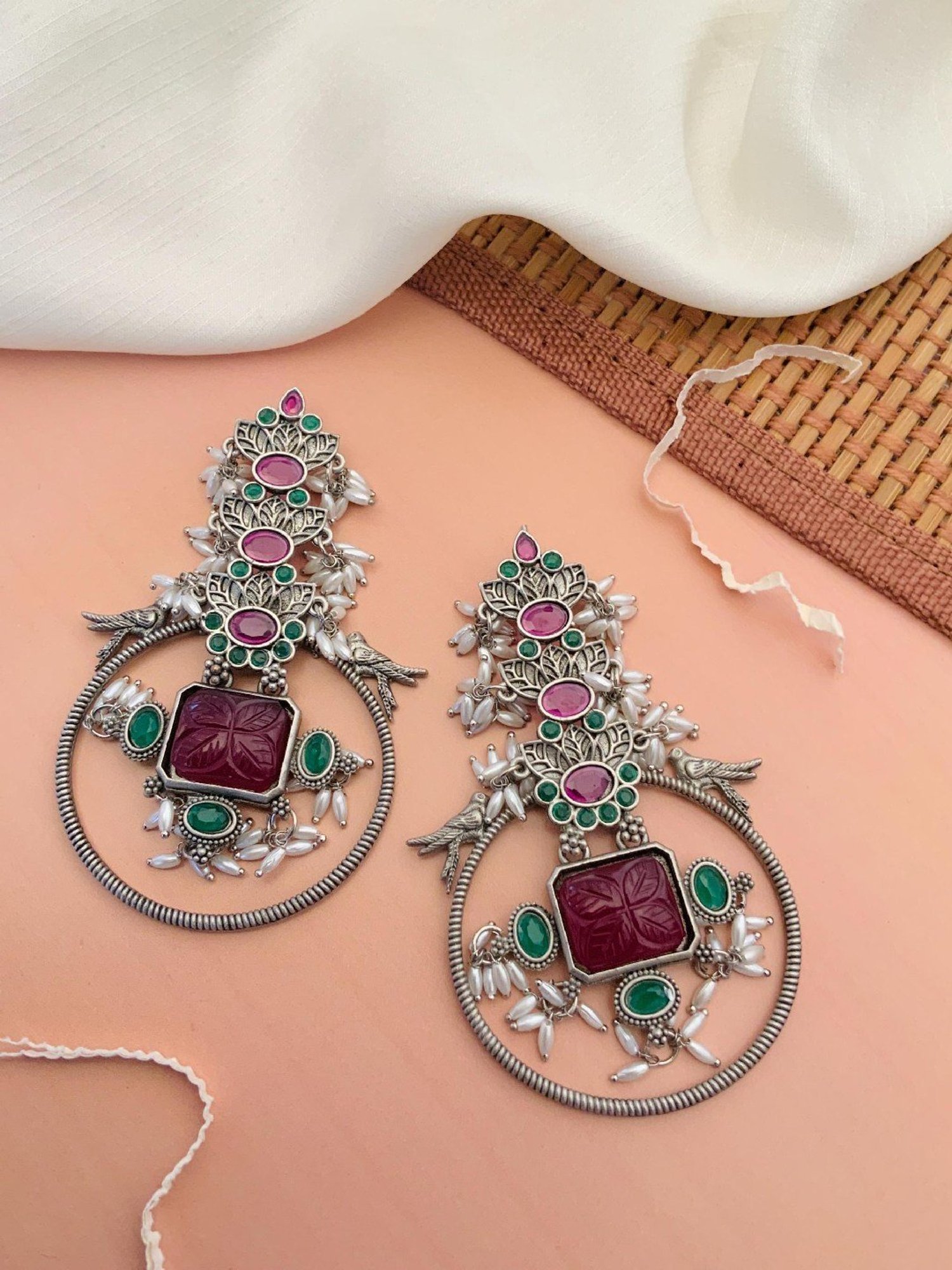 Abdesigns Silver-Plated Stone-Studded & Beaded Classic Earrings