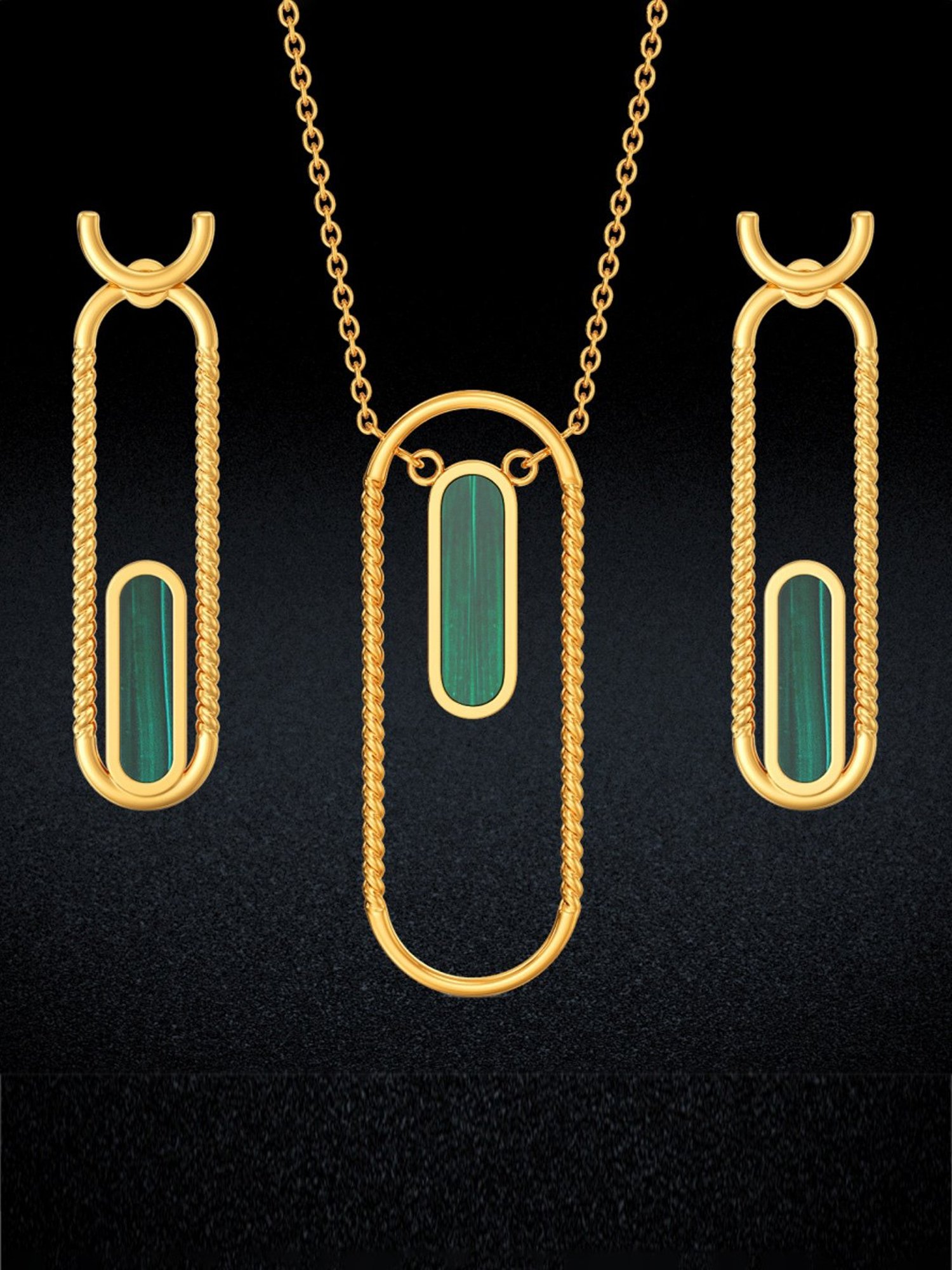 Joyalukkas 22k Gold Capsule-frame Green Brightlight Pendant & Earrings Set