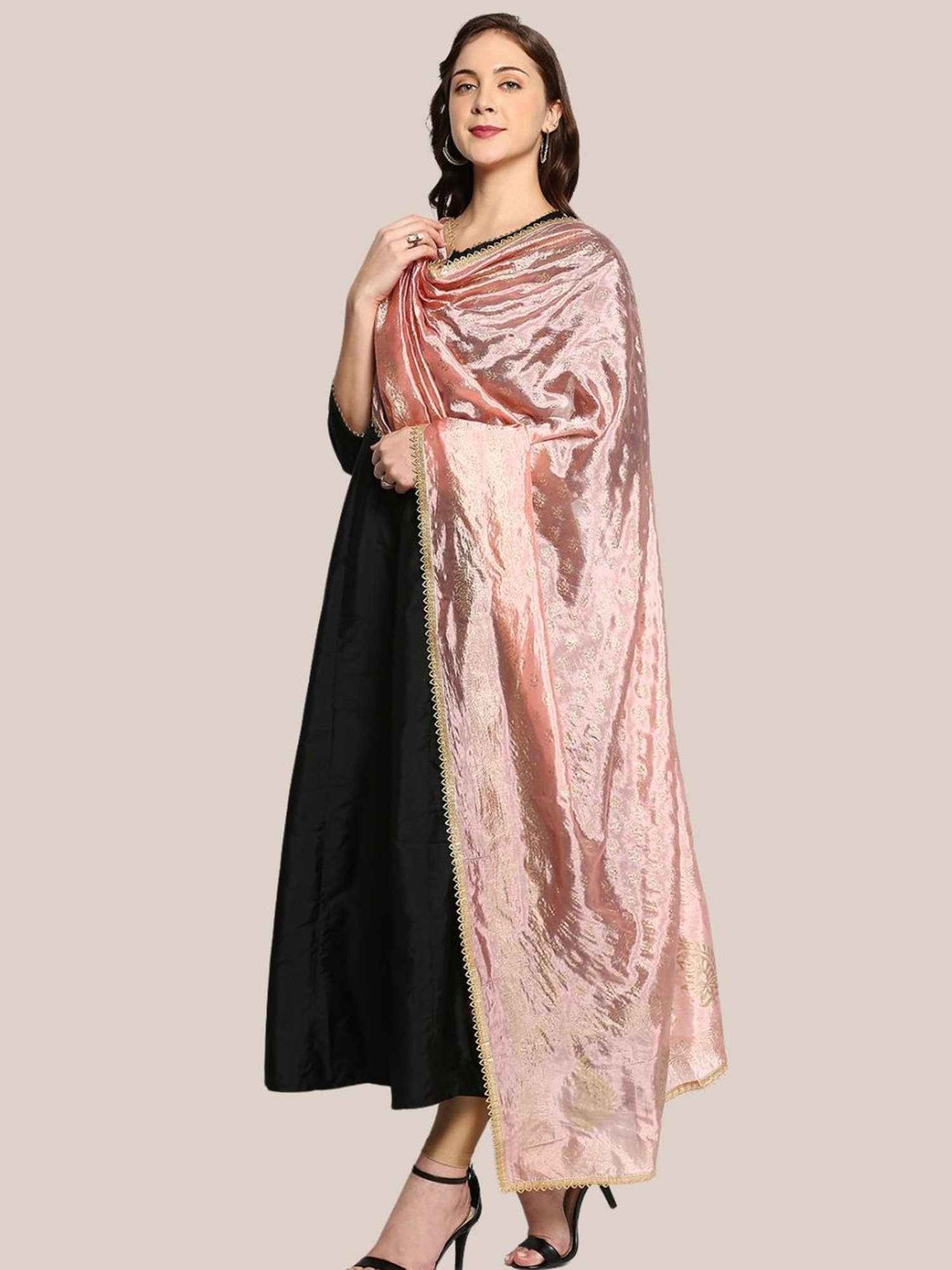 Dupatta Bazaar Peach Zari Work Dupatta