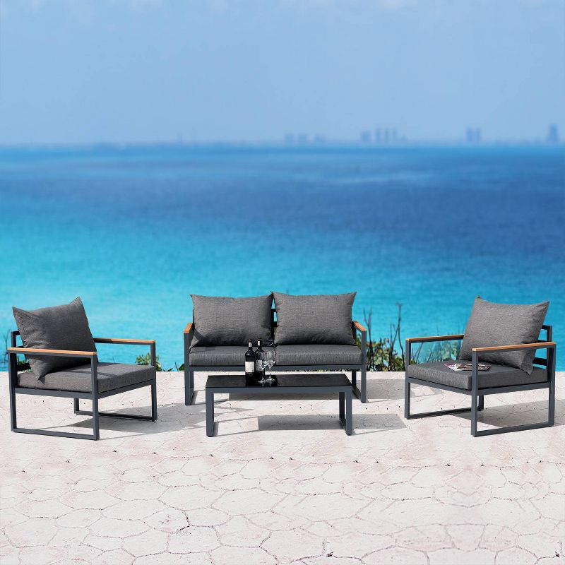 4pc Outdoor Aluminum Sofa Set Gray & Black - Nuu Garden