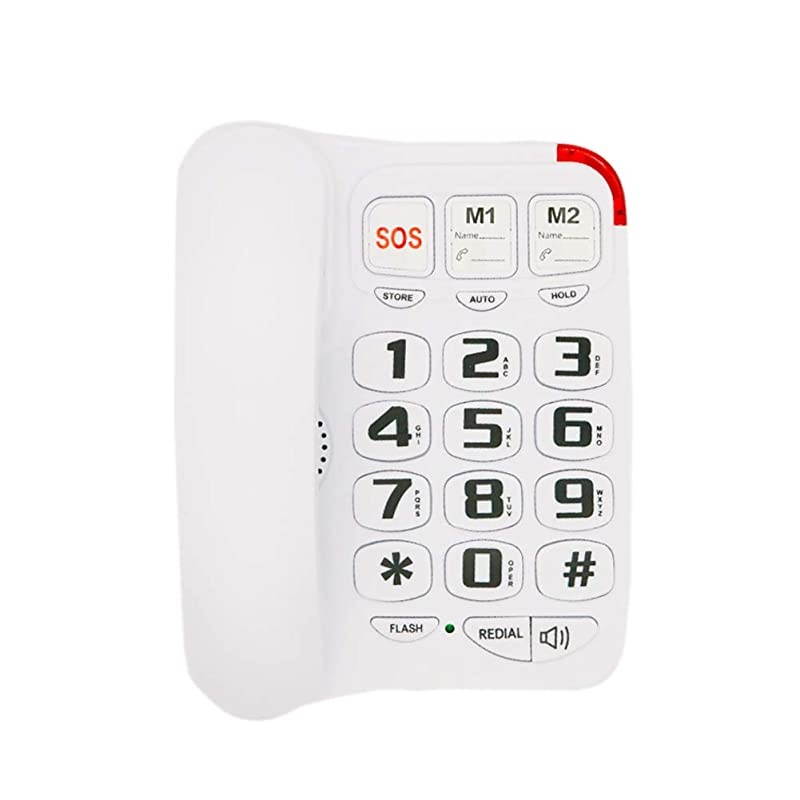 Big Button Corded Phone with 3 One-Touch Speed Dial,  P-45 Picture Care Phone for Seniors with Memory Protection/Wall Mountable/SOS Emergency