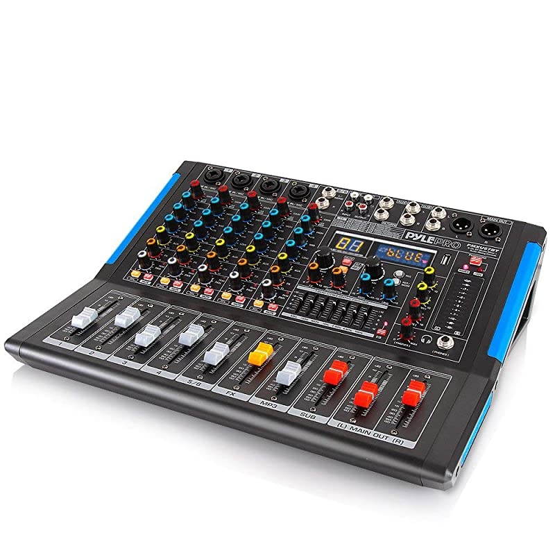 Bluetooth Studio Audio Mixer - DJ Sound Controller Interface with USB Drive for PC Recording Input, XLR Microphone Jack, 48V Power, Input/Output for Professional and Beginners - PMXU67BT