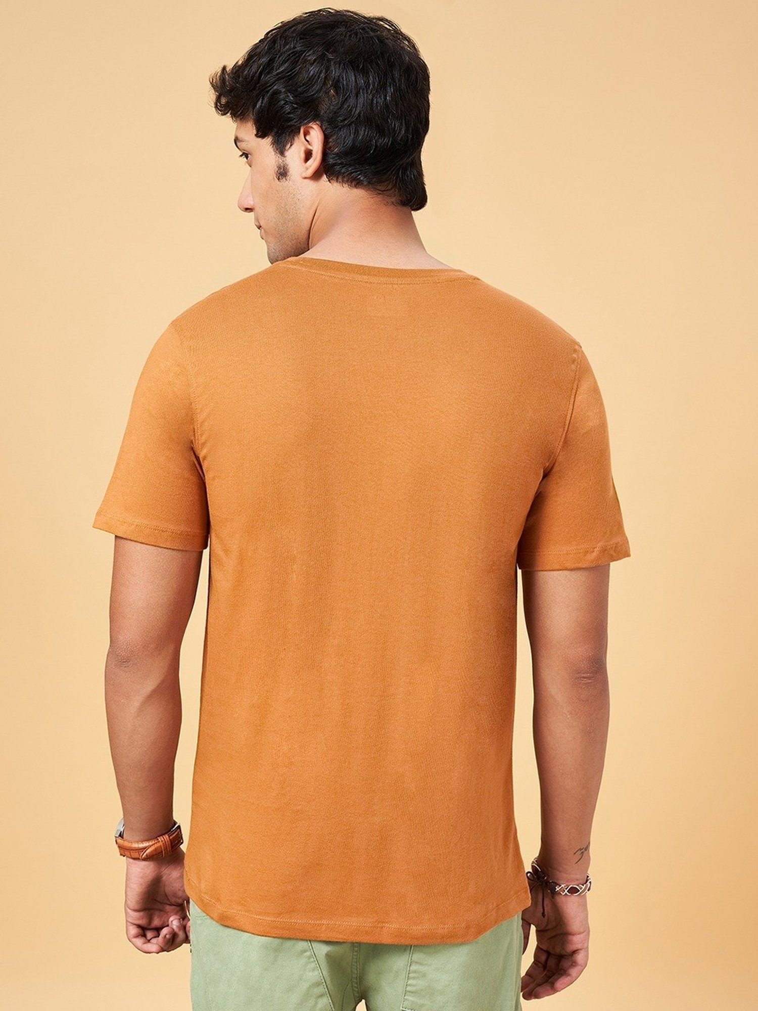Urban Ranger by Pantaloons Tan Cotton Slim Fit Printed T-Shirt
