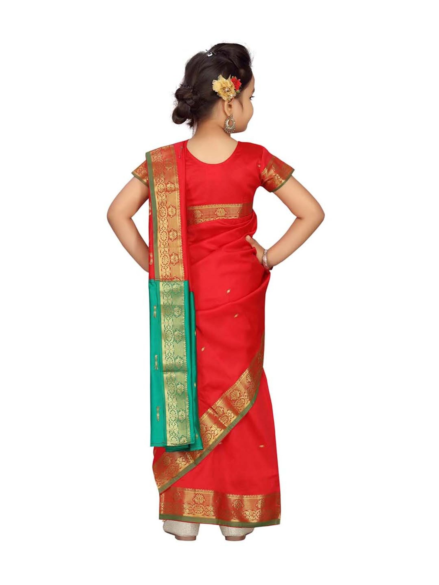 LilPicks Kids Green & White Regular Fit Saree